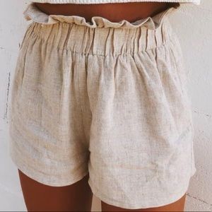 Beige Grey Bandit Linen Shorts